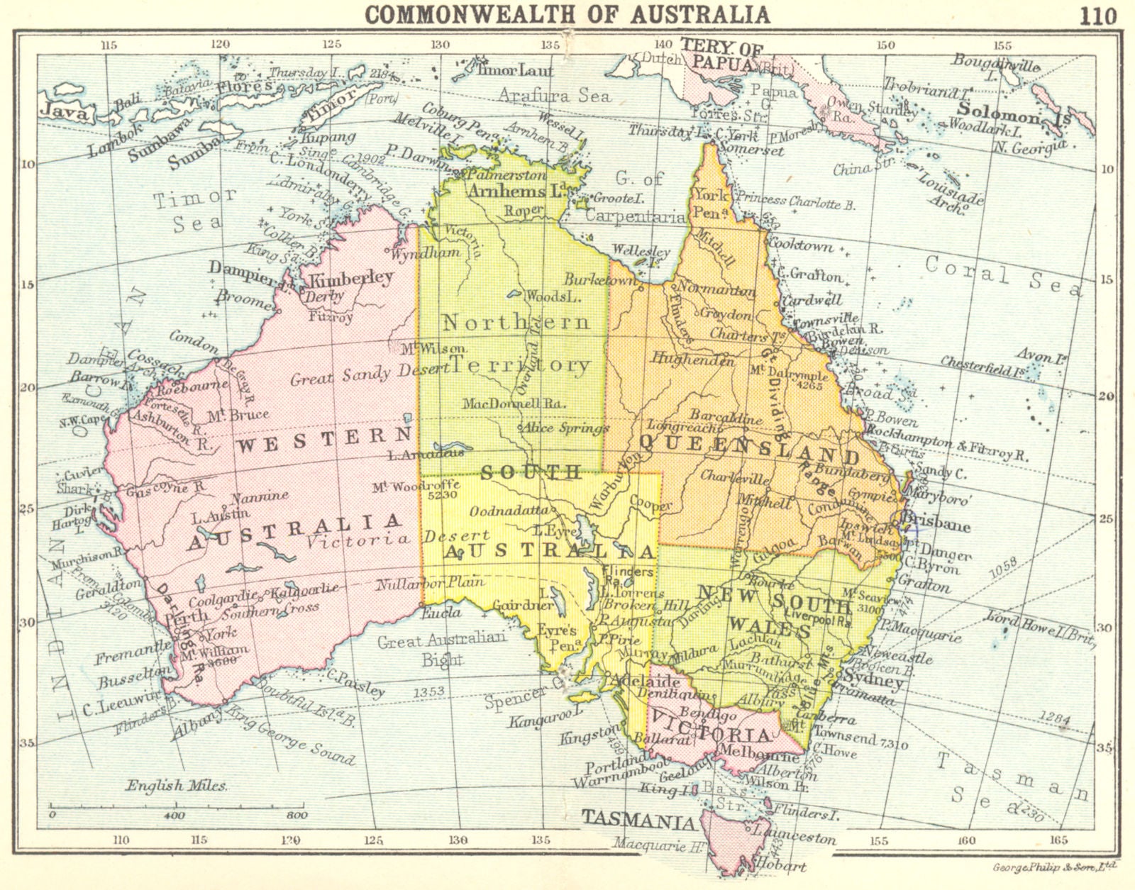 AUSTRALIA. Commonwealth of Australia; Small map 1912 old antique chart